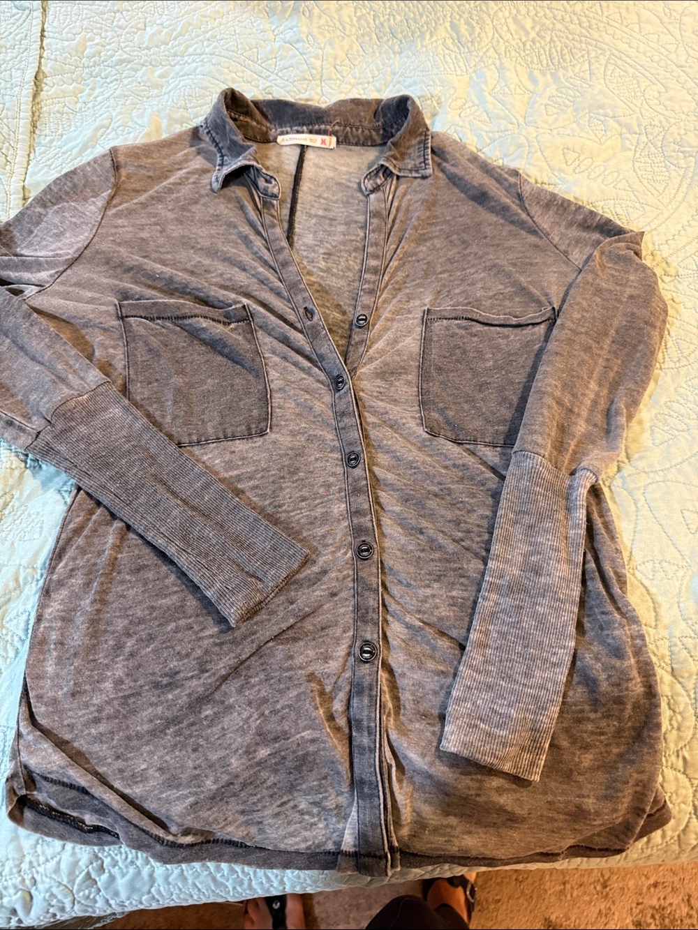 Alternative women’s Washed Gray Button-Down Shirt.
